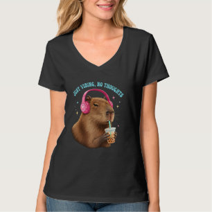 Funny Capybara Just Vibing No Thoughts Meme Boba T T-Shirt