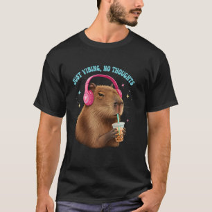 Funny Capybara Just Vibing No Thoughts Meme Boba T T-Shirt