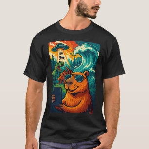 Funny Capybara Meme Selfie Cartoon T-Shirt