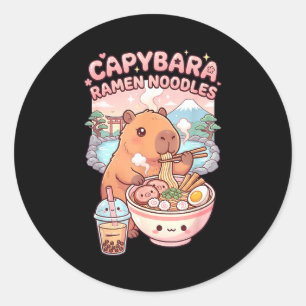 Funny capybara noodle ramen kawaii capybara eating classic round sticker