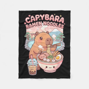 Funny Capybara Noodle Ramen Kawaii Capybara Eating Fleece Blanket