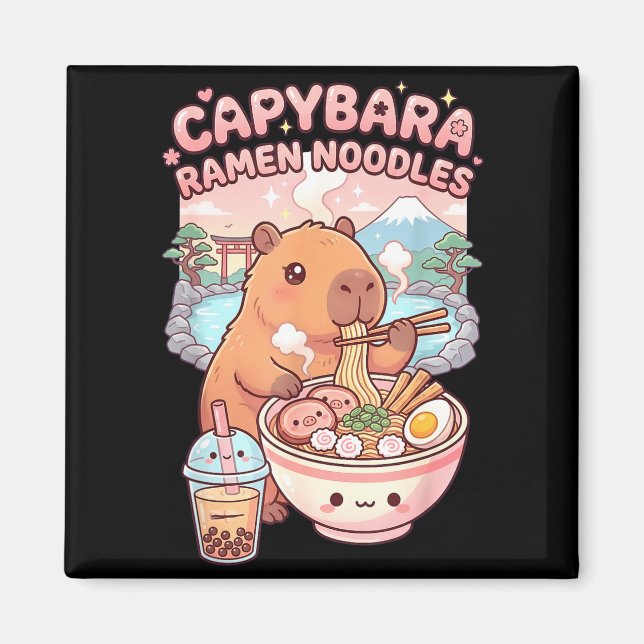 Funny capybara noodle ramen kawaii capybara eating magnet (Front)