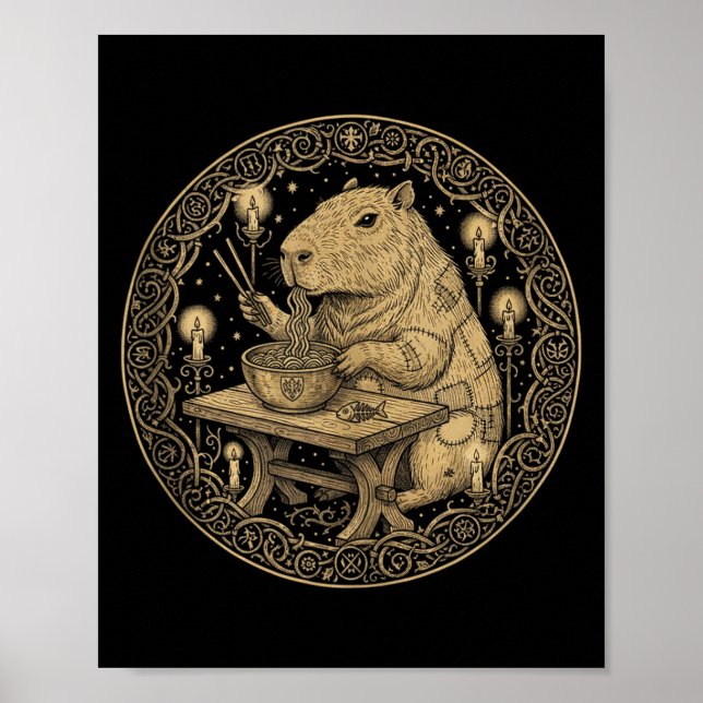 Funny Capybara Old World Medieval Ramen Fantasy Vi Poster (Front)