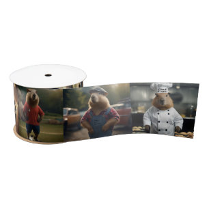 Funny Capybara Photo Collage, Satin Ribbon