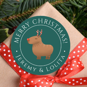 Funny Capybara Reindeer Christmas Classic Round Sticker