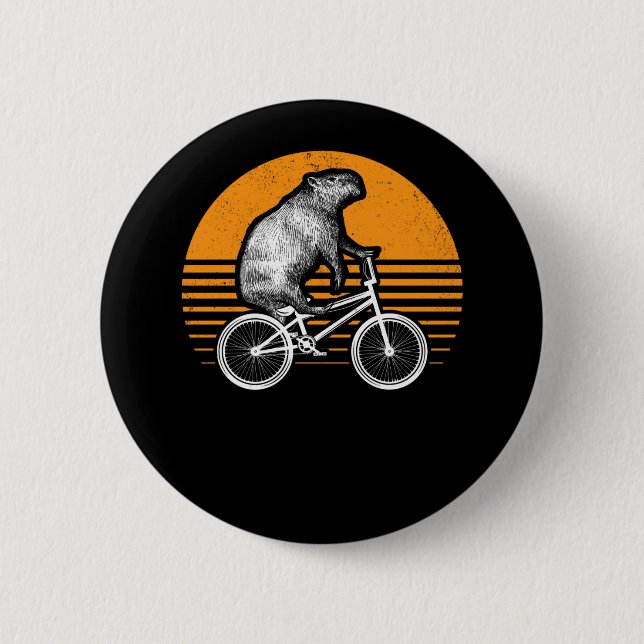 Funny Capybara Riding Bike Retro Capibara Bicycle 6 Cm Round Badge (Front)