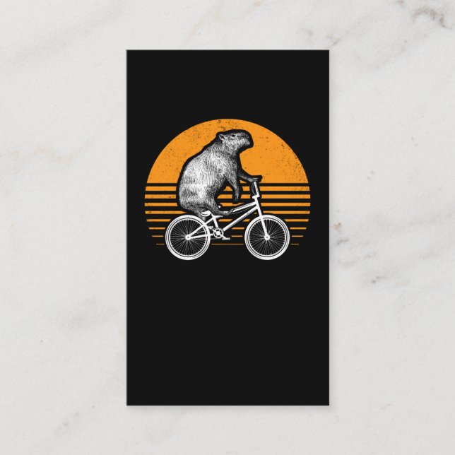 Funny Capybara Riding Bike Retro Capibara Bicycle Business Card (Front)