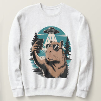 Funny Capybara Selfie UFO Alien Abduction Black Sw Sweatshirt