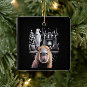 Funny Capybara Selfie with Santa Capy Xmas  Ceramic Ornament