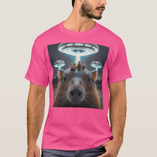 Funny Capybara Selfie With Ufos Weird T-Shirt