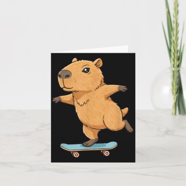 Funny Capybara Skater Skateboard Ballerina Zoo Boy Card (Front)