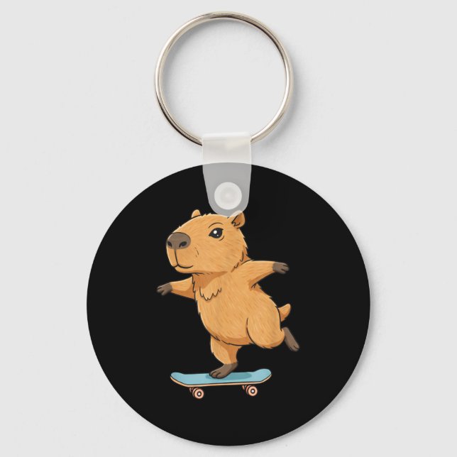 Funny Capybara Skater Skateboard Ballerina Zoo Boy Key Ring (Front)