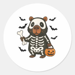 Funny Capybara Skeleton Pumpkin Halloween Costume  Classic Round Sticker