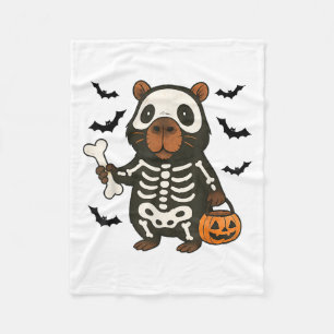 Funny Capybara Skeleton Pumpkin Halloween Costume  Fleece Blanket