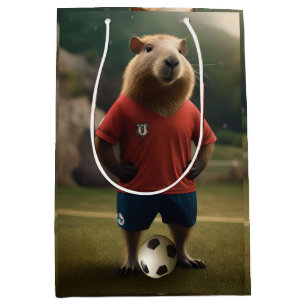 Funny Capybara Soccer Player, Medium Gift Bag
