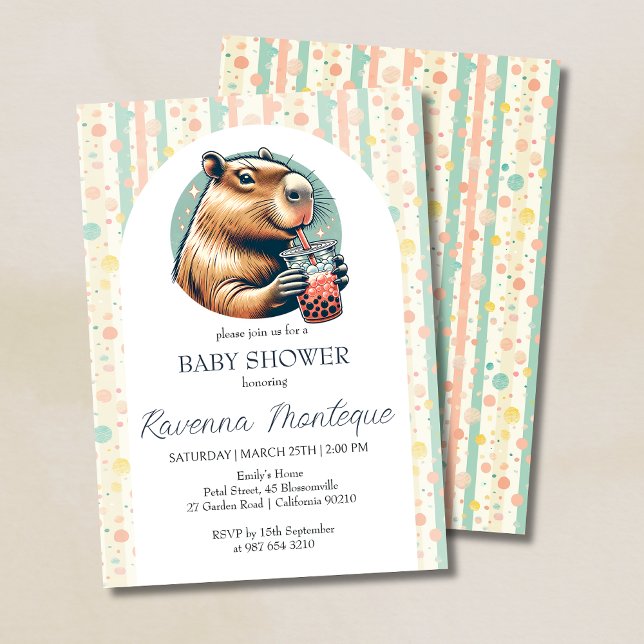 Funny Capybara Striped Personalized Baby Shower Invitation (Creator Uploaded)