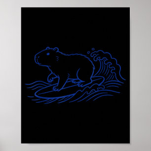 Funny capybara surfing big wave ocean vibes  poster