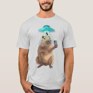 Funny Capybara Take Selfie with Aliens UFOs T-Shirt