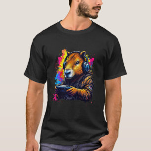 Funny Capybara Tee Gamepad Headphones Video Games