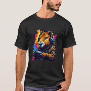 Funny Capybara Tee Gamepad Headphones Video Games