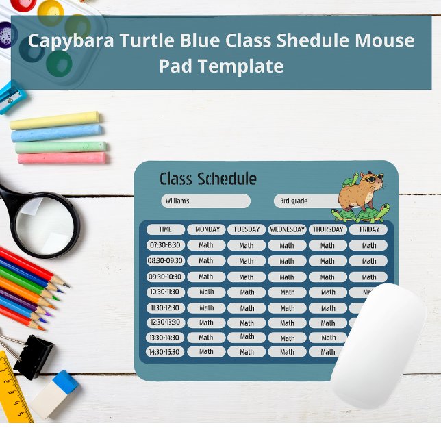 Funny Capybara Turtle Class Schedule Mouse Pad (Creator Uploaded)
