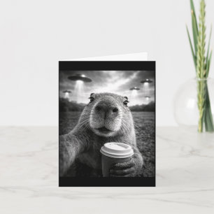 Funny capybara ufo selfie alien meme card