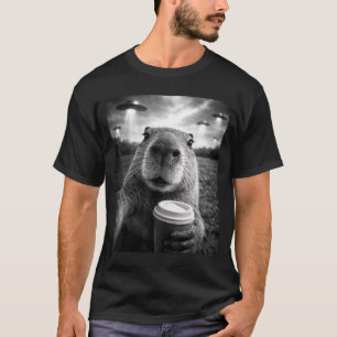Funny capybara ufo selfie alien meme T-Shirt