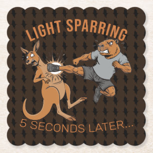 Funny Capybara vs Kangaroo Light Sparring MMA Meme Paper Coaster