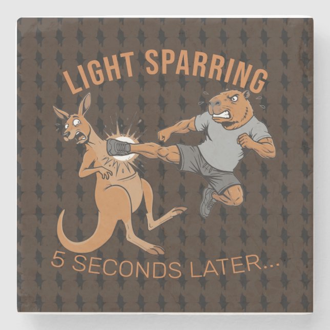 Funny Capybara vs Kangaroo Light Sparring MMA Meme Stone Coaster (Front)