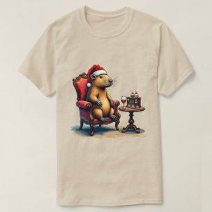 Funny Capybara wine Relaxing in a Chair Christmas T-Shirt