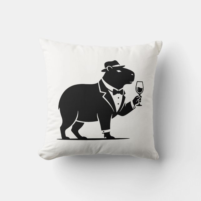 Funny Capybara Wineglass Minimalist Modern Cushion (Front)