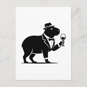 Funny Capybara Wineglass Minimalist Modern Postcard
