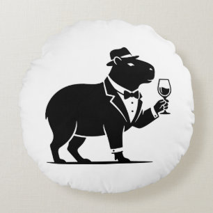 Funny Capybara Wineglass Minimalist Modern Round Cushion