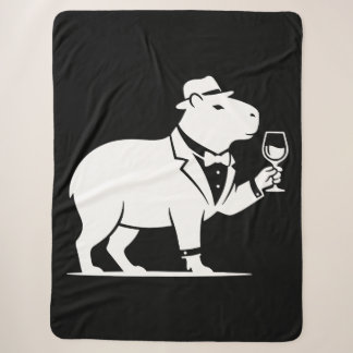 Funny Capybara Wineglass Minimalist Modern Sherpa Blanket