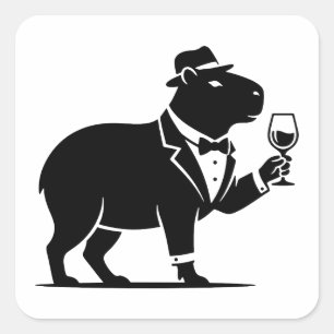 Funny Capybara Wineglass Minimalist Modern Square Sticker
