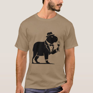 Funny Capybara Wineglass Minimalist Modern T-Shirt