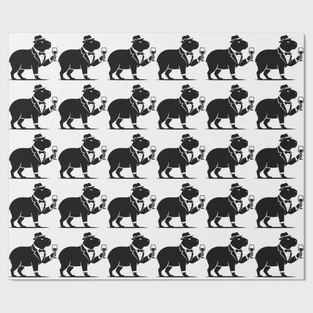 Funny Capybara Wineglass Minimalist Modern Wrapping Paper (Flat)
