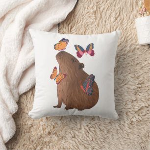 Funny Capybara with Butterfly – Cute Rodent Animal Cushion