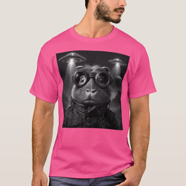 Funny Capybara With Ufos T-Shirt (Front)