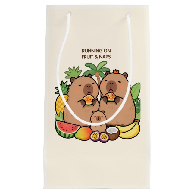 Funny Capybara Wrapping Paper – Fruit & Naps Small Gift Bag (Front)