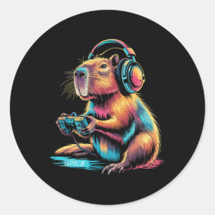 Funny Capyra Video Gamer Capyra Classic Round Sticker