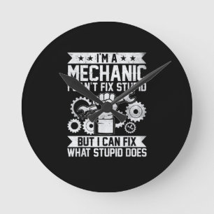 Funny Car Mechanic Engineer Men Women Kids Auto Me Round Clock