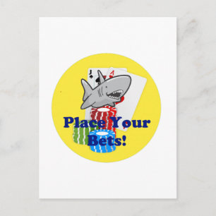 Funny Card Shark Gambling Cartoon with Poker Chips