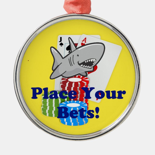 Funny Card Shark Gambling Cartoon with Poker Chips Metal Tree Decoration (Front)
