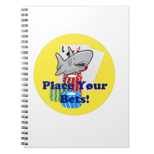 Funny Card Shark Gambling Cartoon with Poker Chips Notebook