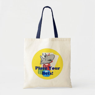 Funny Card Shark Gambling Cartoon with Poker Chips Tote Bag