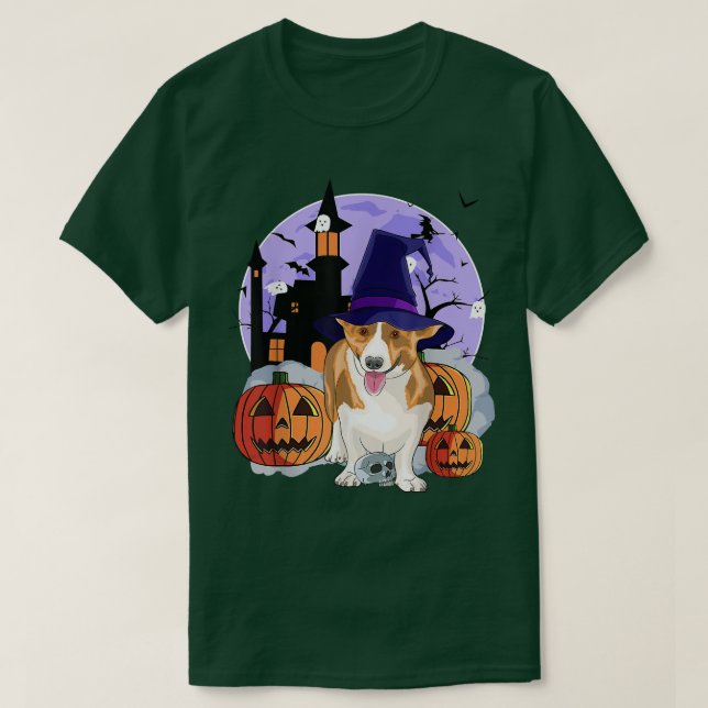Funny Cardigan Welsh Dog Halloween Witch Pumpkin  T-Shirt (Design Front)