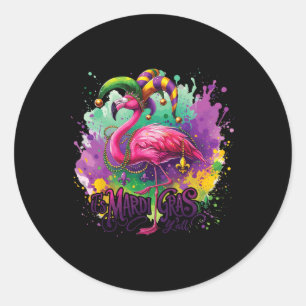 Funny Carnival Party Flamingo Mardi Gras  Classic Round Sticker