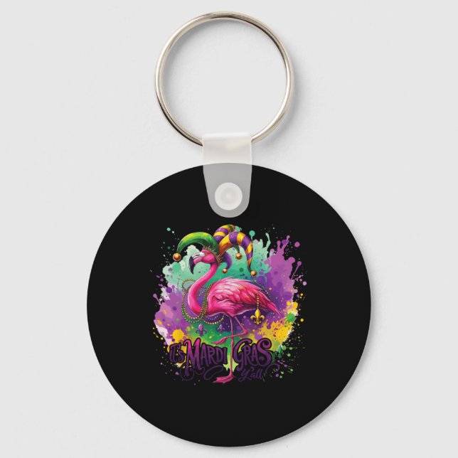 Funny Carnival Party Flamingo Mardi Gras  Key Ring (Front)