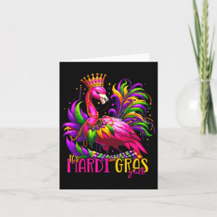 Funny Carnival Party Gift Idea Flamingo Mardi Gras Card